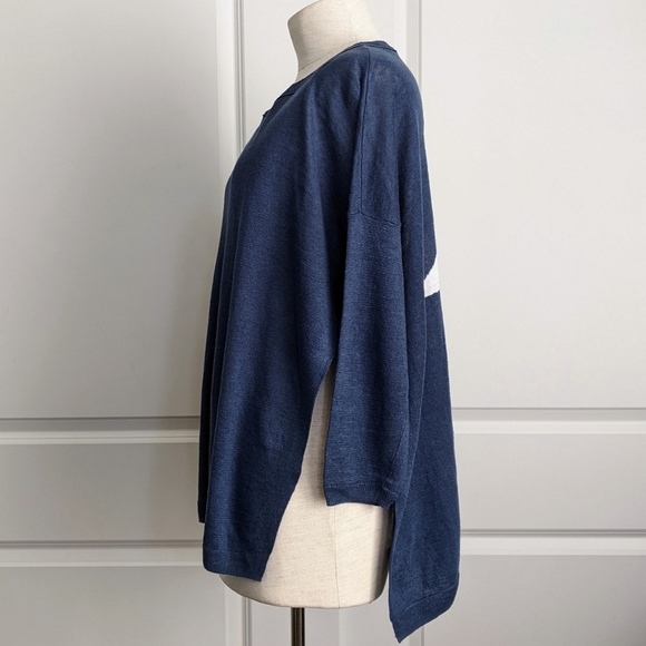 360 Sweater 100% Linen Lightweight Woven Star 3/4 Sleeve Blue White Star M NWT - Picture 11 of 16